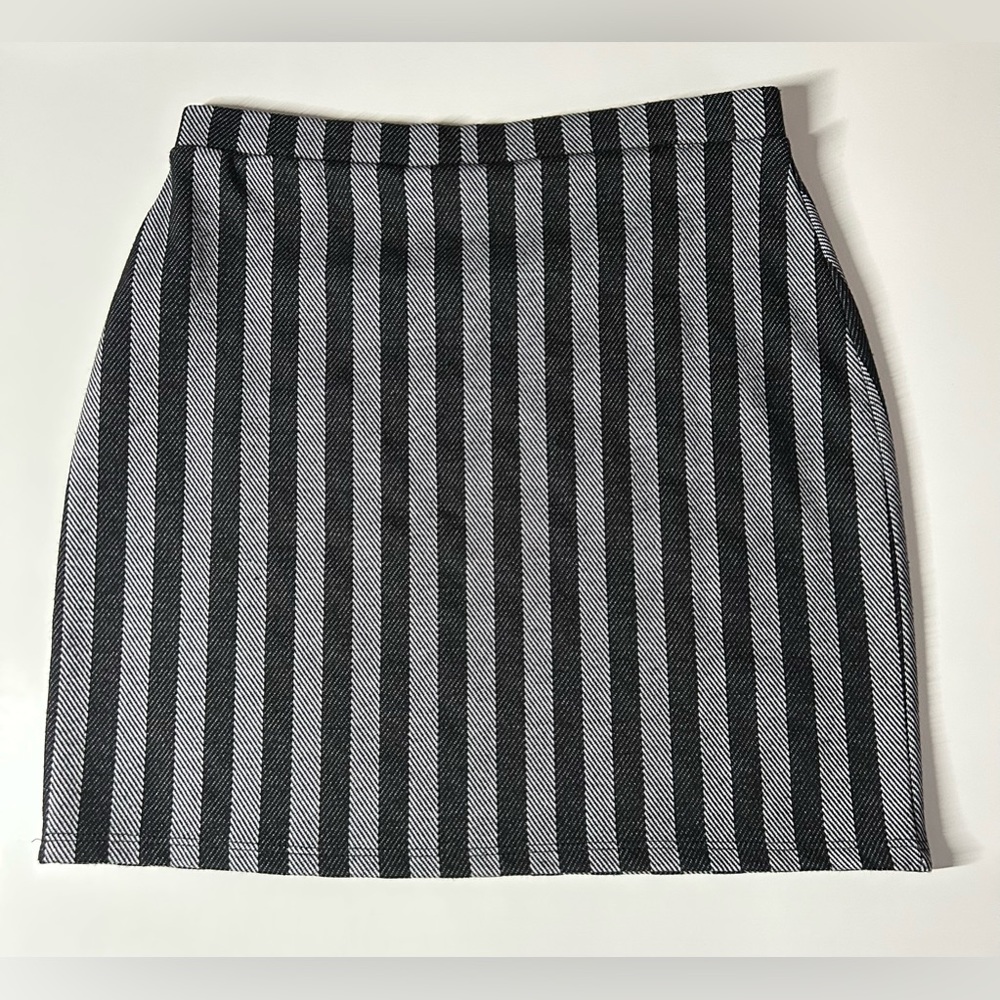 Black and Gray Striped Mini Skirt